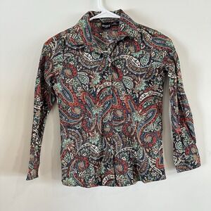 Girls Cruel Paisley Rinestone Button Shirt 8 Medium Red Teal Rodeo Cowgirl
